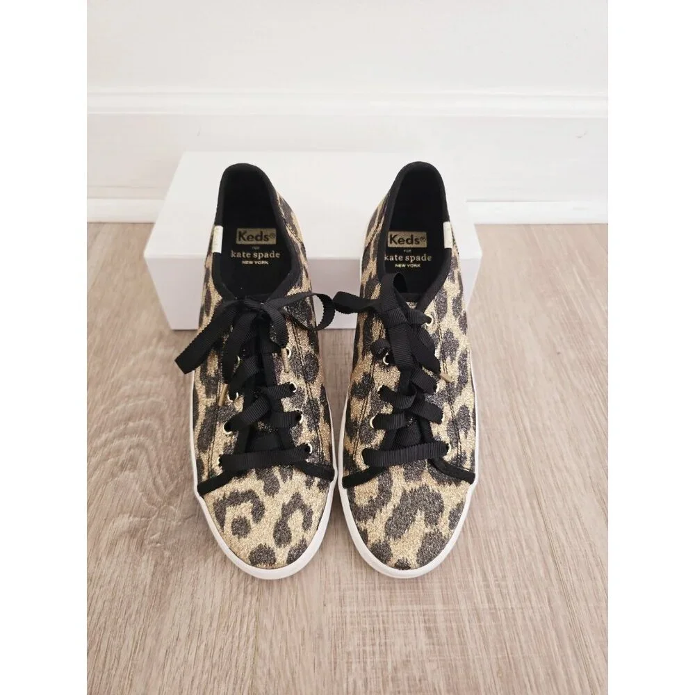 Keds Kate Spade Kickstart Animal Leopard Print Glitter Sneakers Shoes 5 Womens